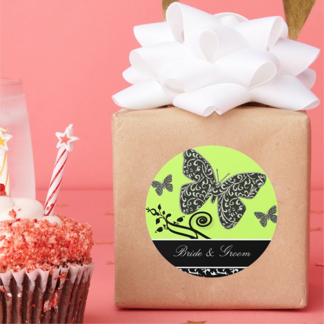 Bride and Groom Swirl & Butterfly Sticker (Party)