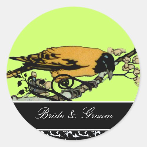 Bride and Groom Swirl  Vintage Birds Sticker