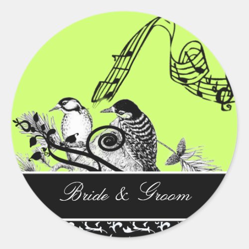 Bride and Groom Swirl  Vintage Birds Sticker