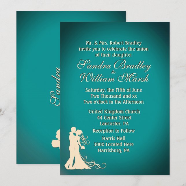 Bride and Groom Teal and Cream Invitation (Front/Back)