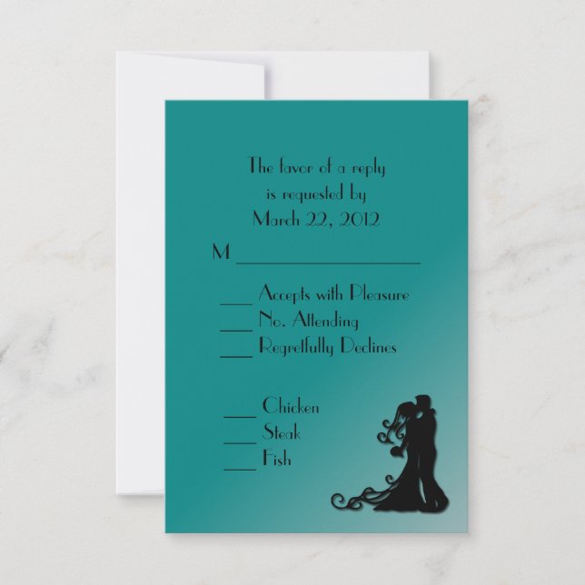 Bride and Groom Teal Blue Wedding RSVP Card (Front)
