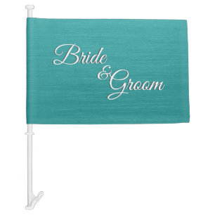 Bride and Groom Teal Car Flag