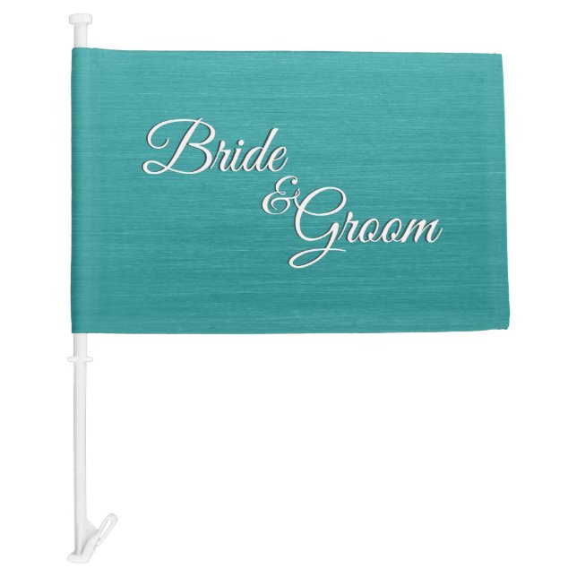 Bride and Groom Teal Car Flag (Front)