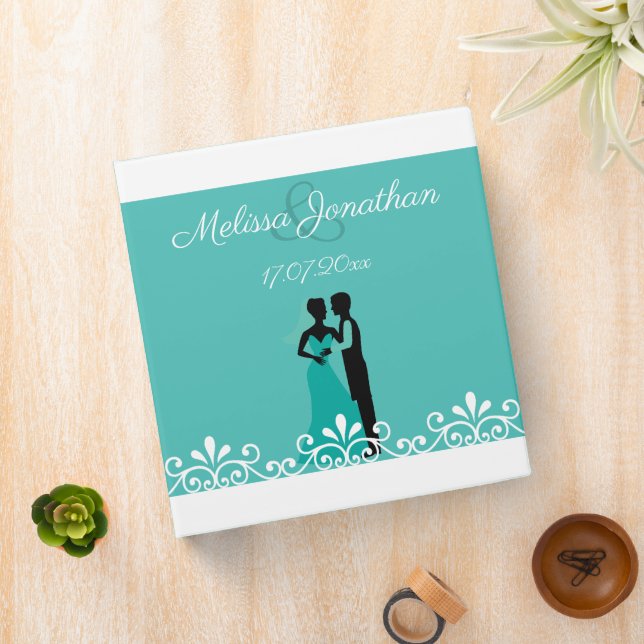 Bride and Groom Teal Elegant Wedding Album 3 Ring Binder (In Situ)