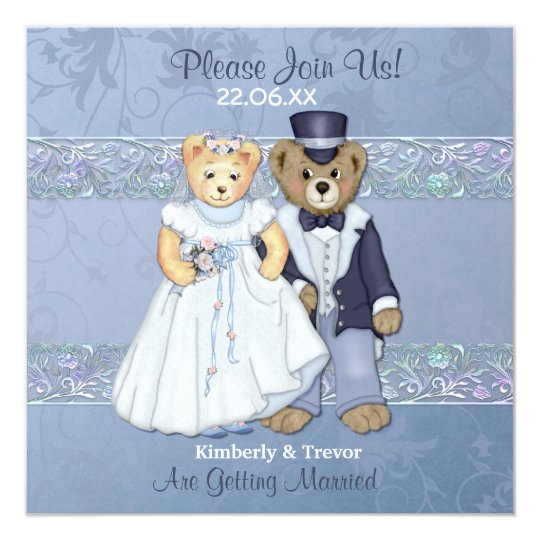 bride and groom teddy bear wedding invitation zazzle com