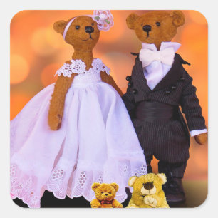 Bride and Groom Teddy Bears Square Sticker