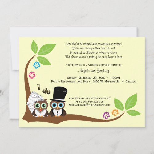 Bride And Groom Tree Owls Wedding Shower Invite