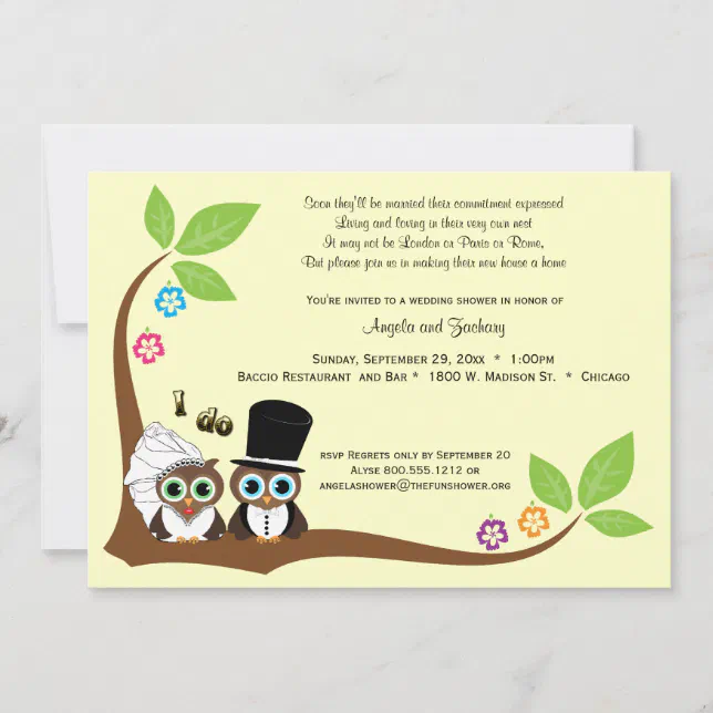 Bride And Groom Tree Owls Wedding Shower Invite | Zazzle