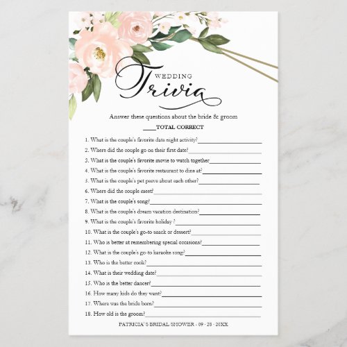 Bride And Groom Trivia Bridal Shower Game Flyer