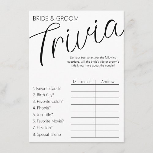 Bride and Groom Trivia Enclosure Card