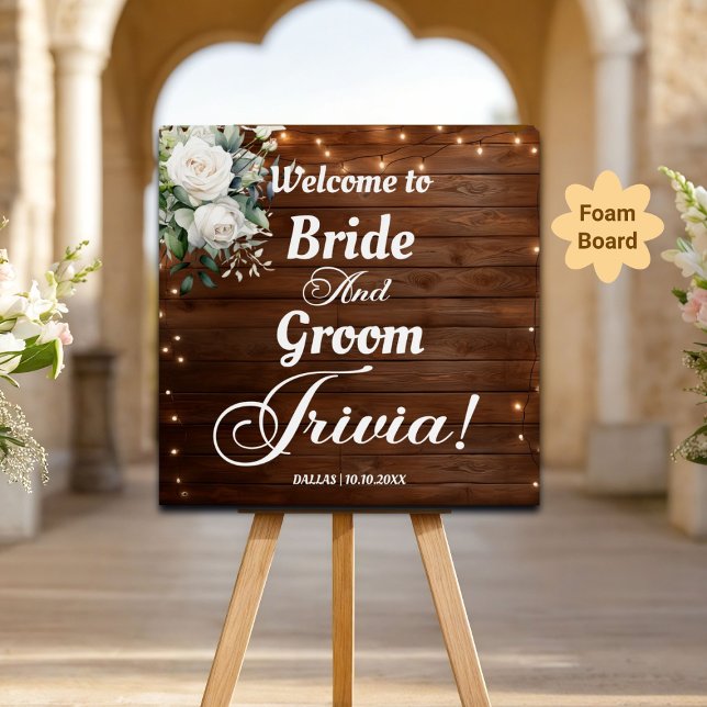 Bride and Groom Trivia Wood String Lights Welcome Foam Board (Creator Uploaded)