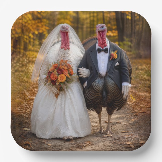 Bride and Groom Turkeys  Paper Plates (Front)
