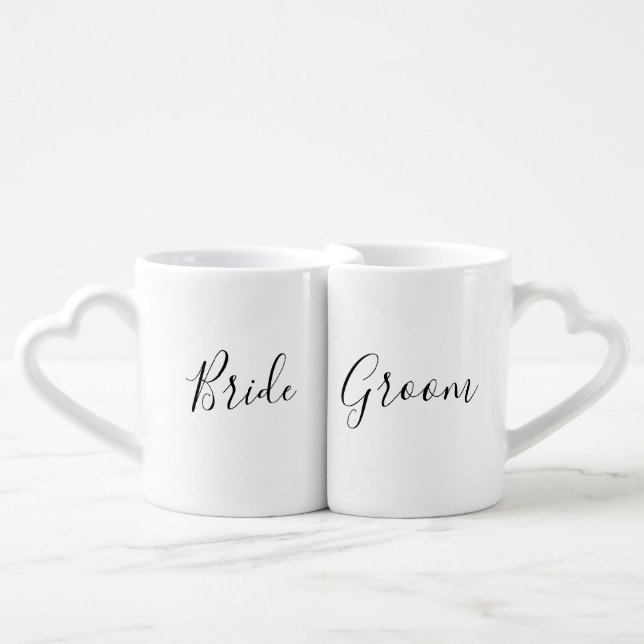 Bride and Groom Twin Mugs with heart shape handles (Front Nesting)