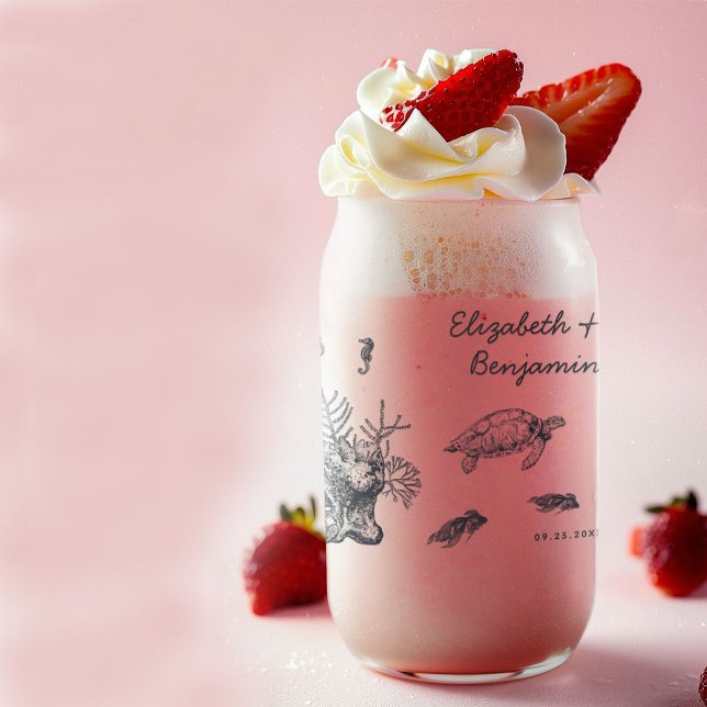 Bride and Groom Under Water Sealife Beach Wedding Can Glass (Creator Uploaded)