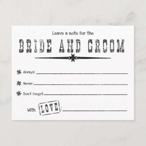 Bride and Groom Wanted Series Advice Card