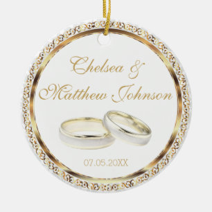 Bride and Groom Wedding Bands Keepsake Ceramic Ornament