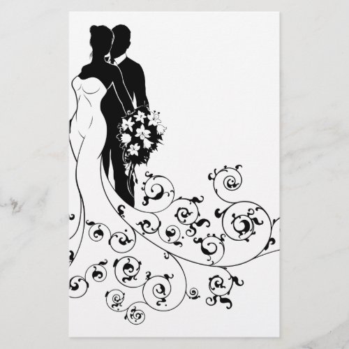 Bride and Groom Wedding Bridal Dress Silhouette Stationery