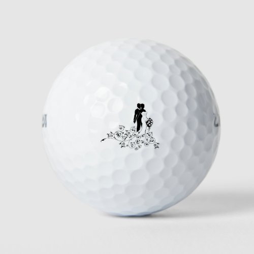 Bride and Groom Wedding Concept Silhouette Golf Balls