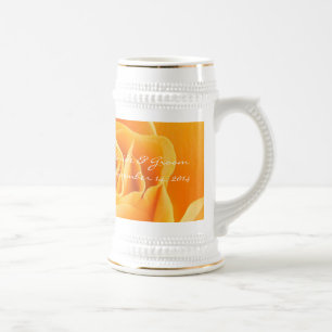Bride and Groom Wedding Date Stein Orange Roses