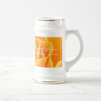 Bride and Groom Wedding Date Stein Orange Roses
