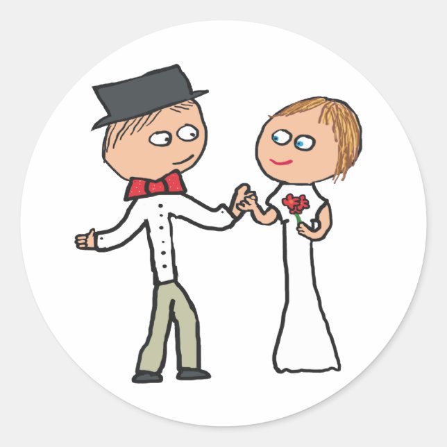 Bride and Groom Wedding Day Classic Round Sticker (Front)