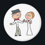 Bride and Groom Wedding Day Magnet<br><div class="desc">Bride and Groom Wedding Day design features the bride and groom holding hands and celebrating their marriage.  He wears top hat and bow tie and she wears a wedding dress and holds flowers.  A fun graphic of a happy couple who are just married!</div>