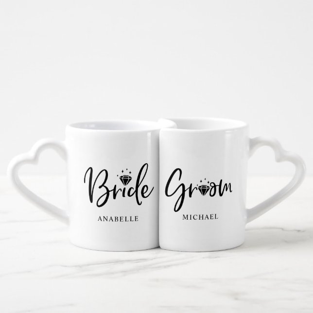 Bride And Groom Wedding Diamond Coffee Mug Set (Front Nesting)