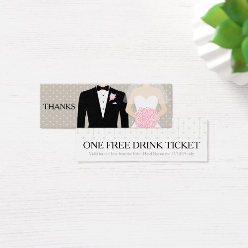 Bride and groom wedding free drink voucher card business card