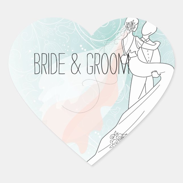 Bride and Groom Wedding Heart Sticker (Front)