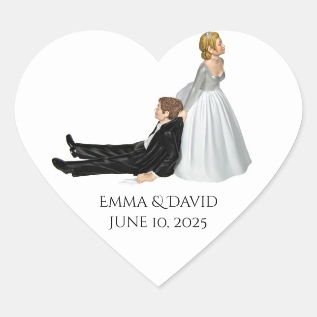 bride and groom wedding humor heart sticker (Front)