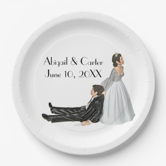 Bride and Groom Wedding Humor On White   Paper Plates (Front)