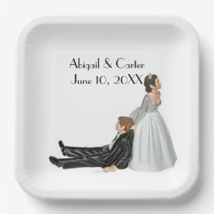 Bride and Groom Wedding Humor On White Paper Plates