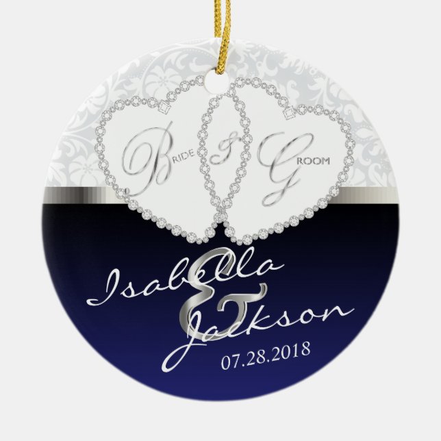 Bride and Groom Wedding Keepsake Ceramic Ornament (Front)