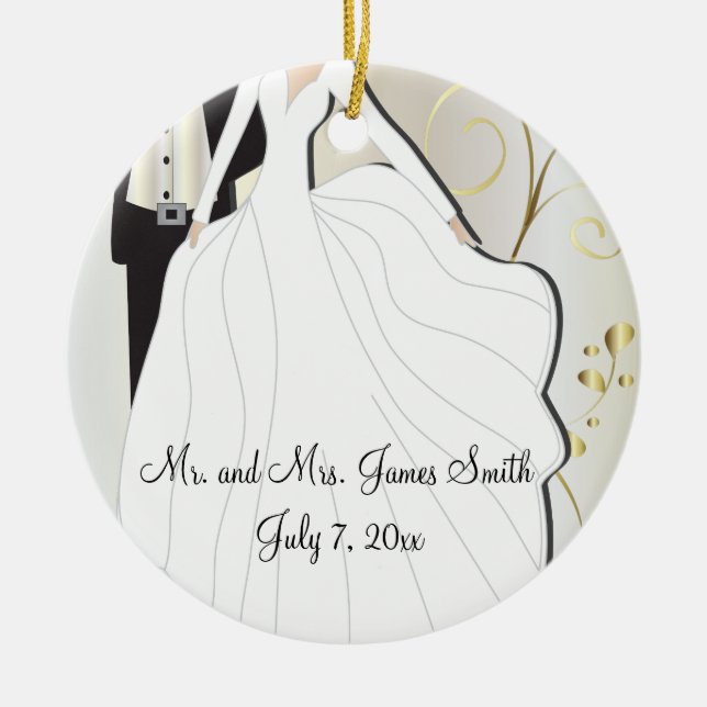 Bride and Groom Wedding Keepsake Ceramic Ornament (Front)