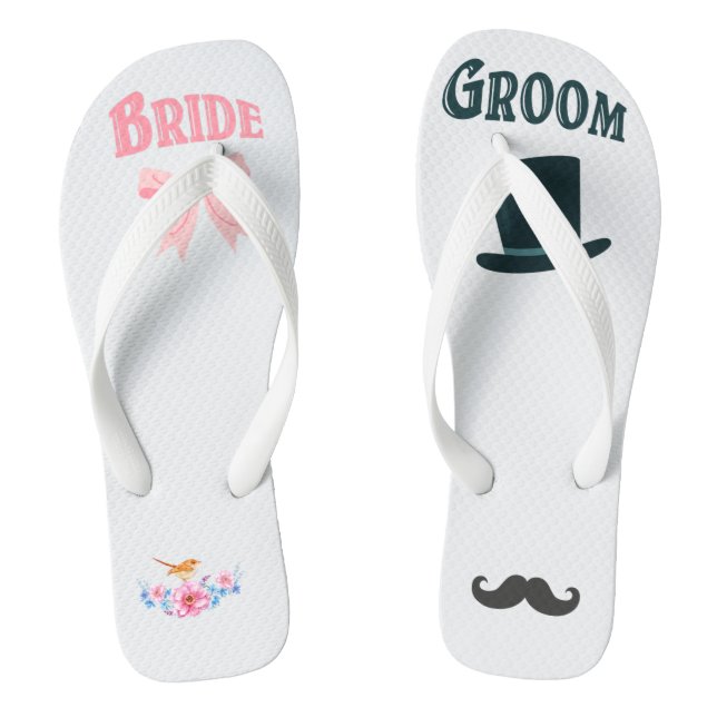 Bride and Groom Wedding Nuptials Flip Flops (Footbed)
