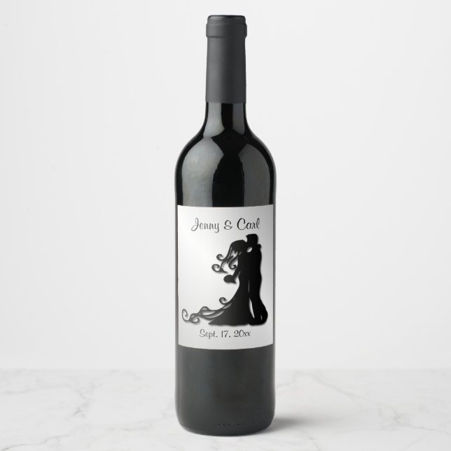 Bride and Groom Wedding Personalized Silver Wine Label (Front)