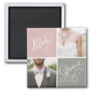 Bride and Groom Wedding Photo Collage Magnet