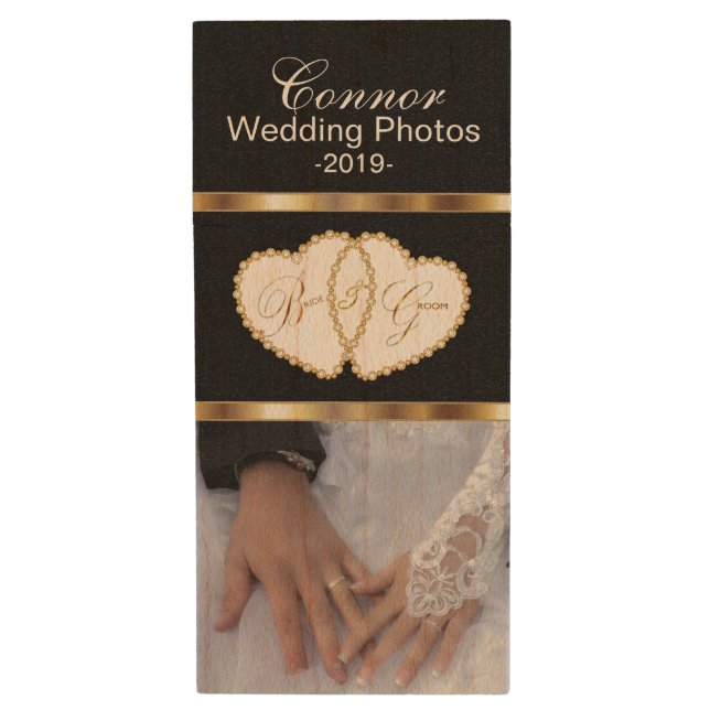 Bride and Groom Wedding Photos Wood Flash Drive (Front Vertical)