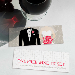 Bride and groom wedding red free wine voucher card