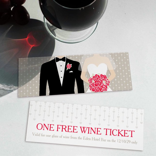 Bride and groom wedding red free wine voucher card (Creator Uploaded)