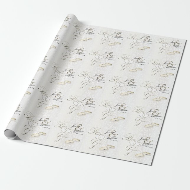 Bride and Groom Wedding Ring Design Wrapping Paper (Unrolled)
