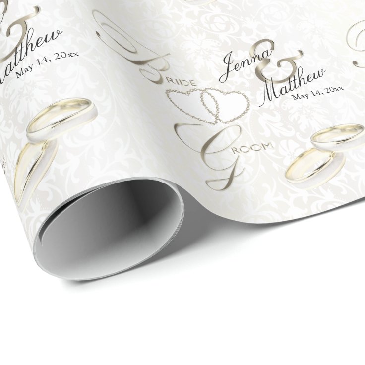 Bride and Groom Wedding Ring Design Wrapping Paper | Zazzle
