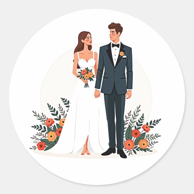 Bride and Groom Wedding Sticker (Front)