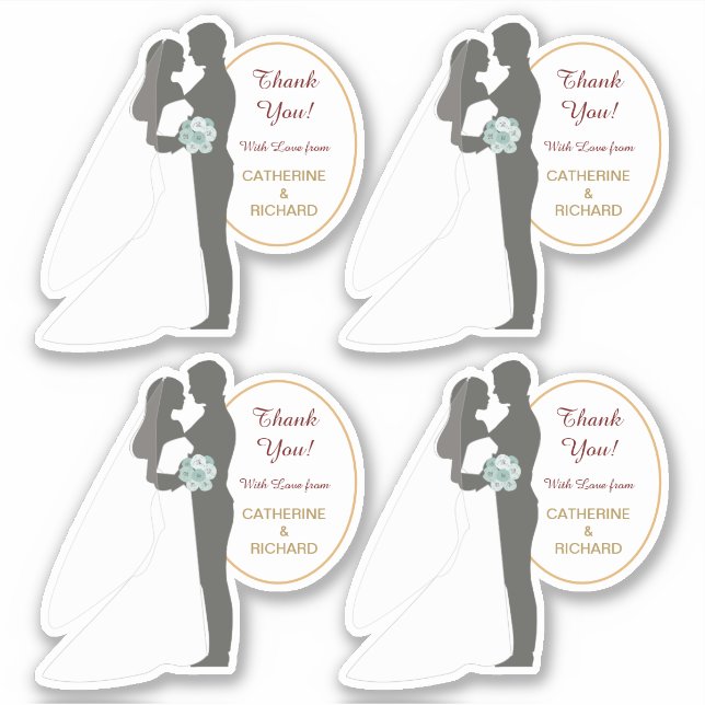 Bride and Groom Wedding Thank You Contour Sticker (Front)