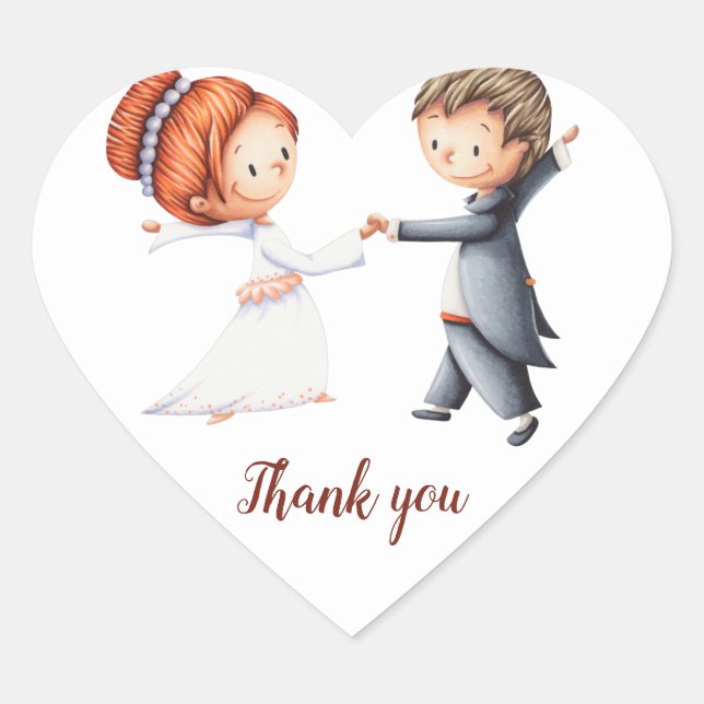 Bride and Groom Wedding Thank You Favor Heart Sticker (Front)