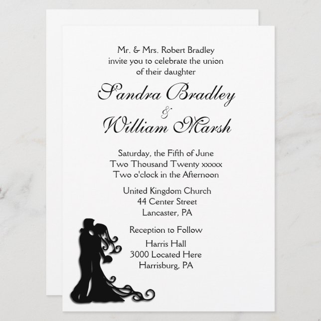 Bride and Groom White Invitation (Front/Back)