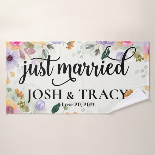 Bride and Groom Wifey and Hubby Just Married Bath Towel