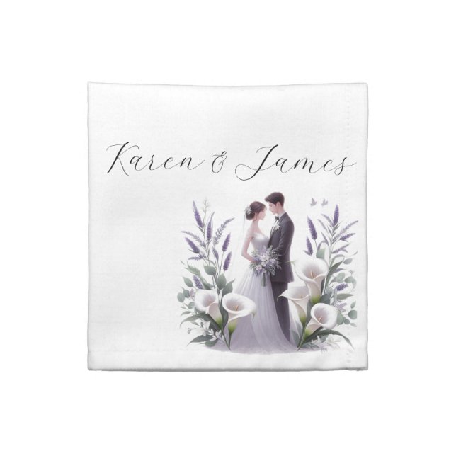 Bride and Groom with Calla Lilies and Lavender  Cloth Napkin (Quarter Fold)