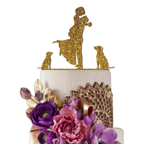 Bride and Groom With Dogs Wedding Cake Toppers