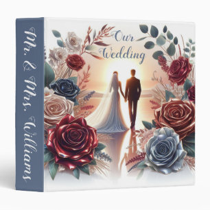 Bride and Groom with Flowers at Sunset 3 Ring Binder